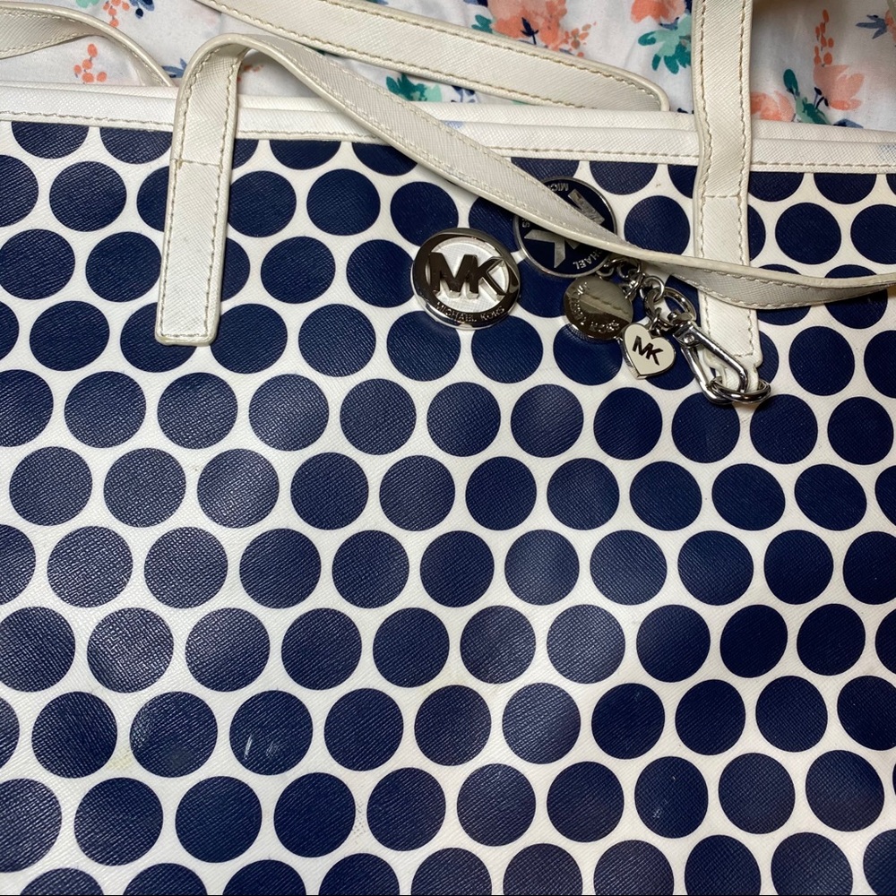 Large limited edition navy polka dots large tote.
